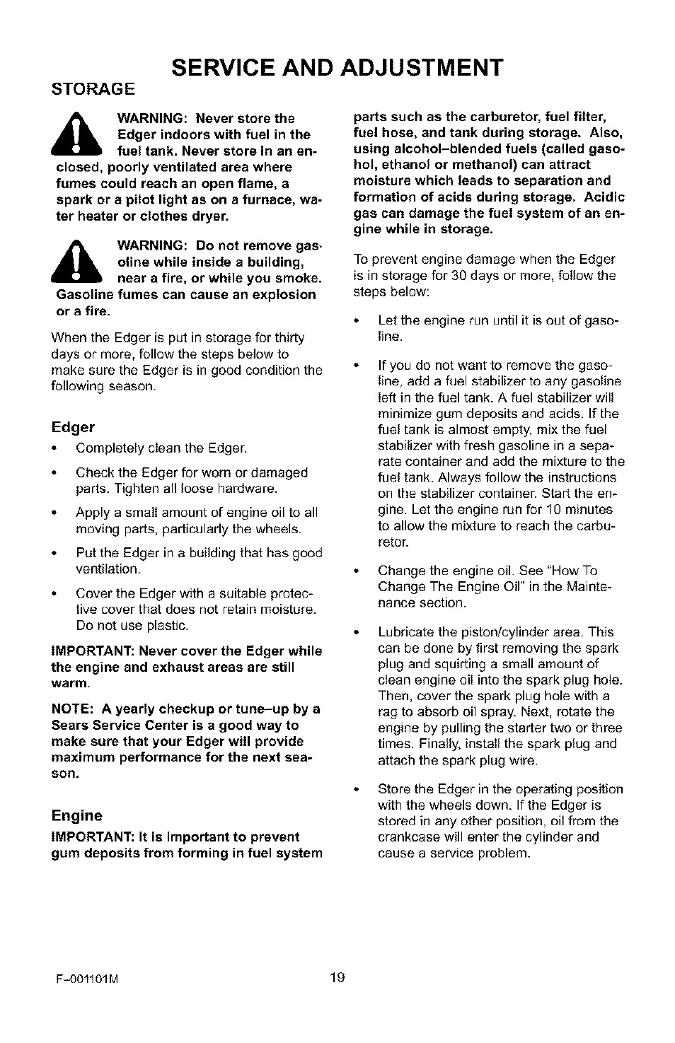 Service and adjustment | Craftsman 536.772101 User Manual | Page 19 / 31