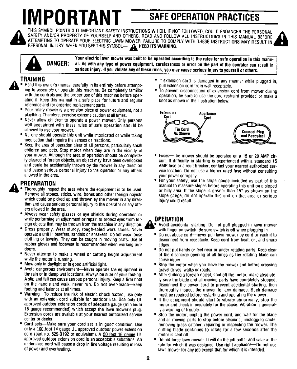 Training, Preparation, Operation | Important, Safe operation practices | Craftsman 247.370251 User Manual | Page 2 / 18