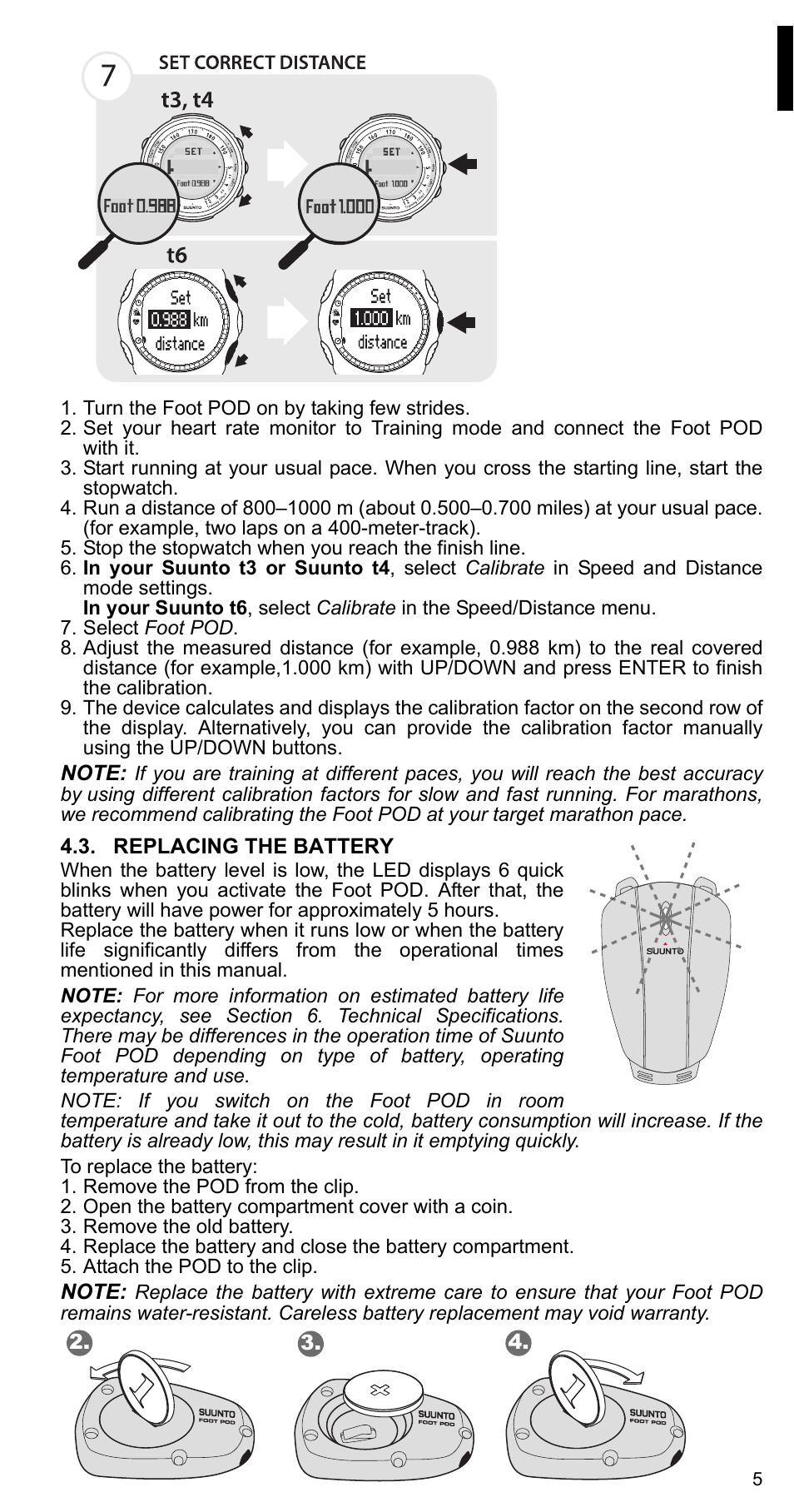 Replacing the battery | SUUNTO FOOT POD User Manual | Page 5 / 8