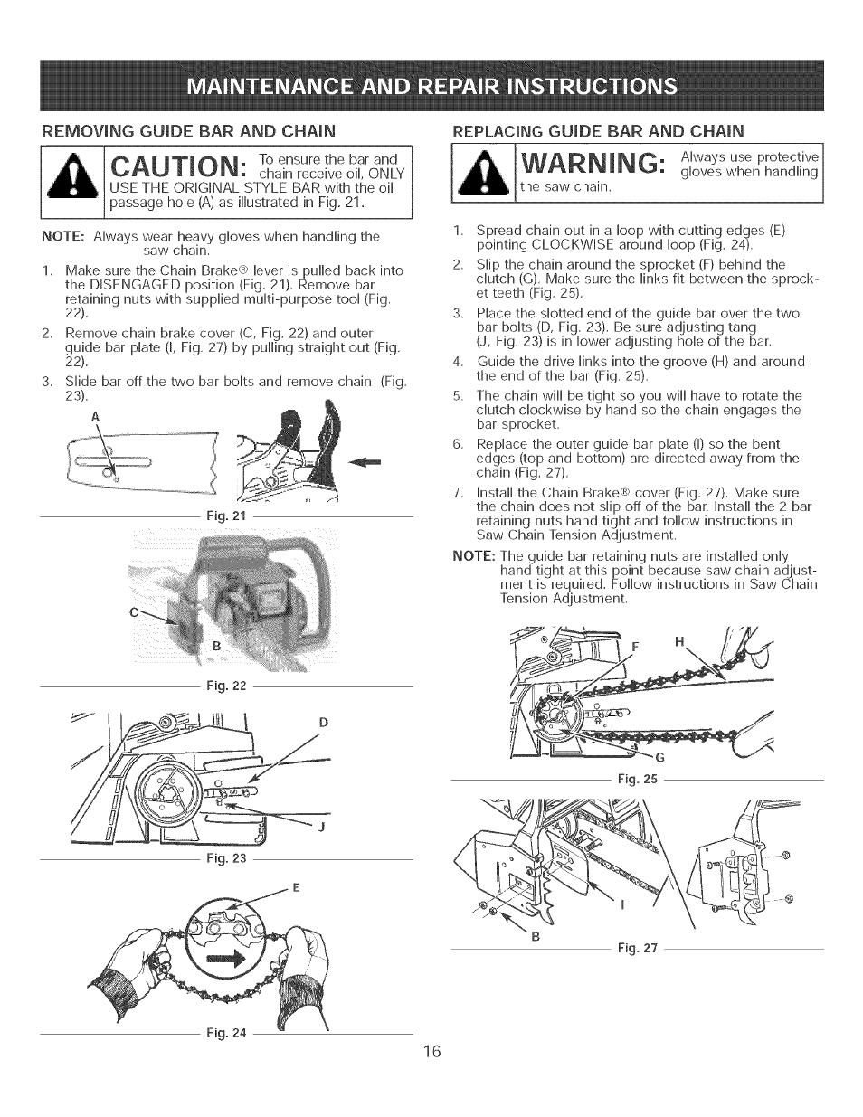 Caution, Warning | Craftsman 316.350840 User Manual | Page 16 / 28