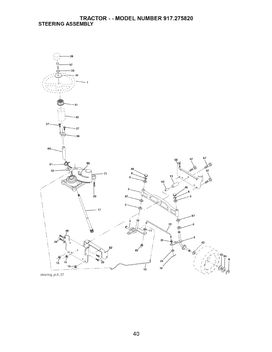 Steering assembly | Craftsman Dlt 3000 917.275820 User Manual | Page 40 / 56