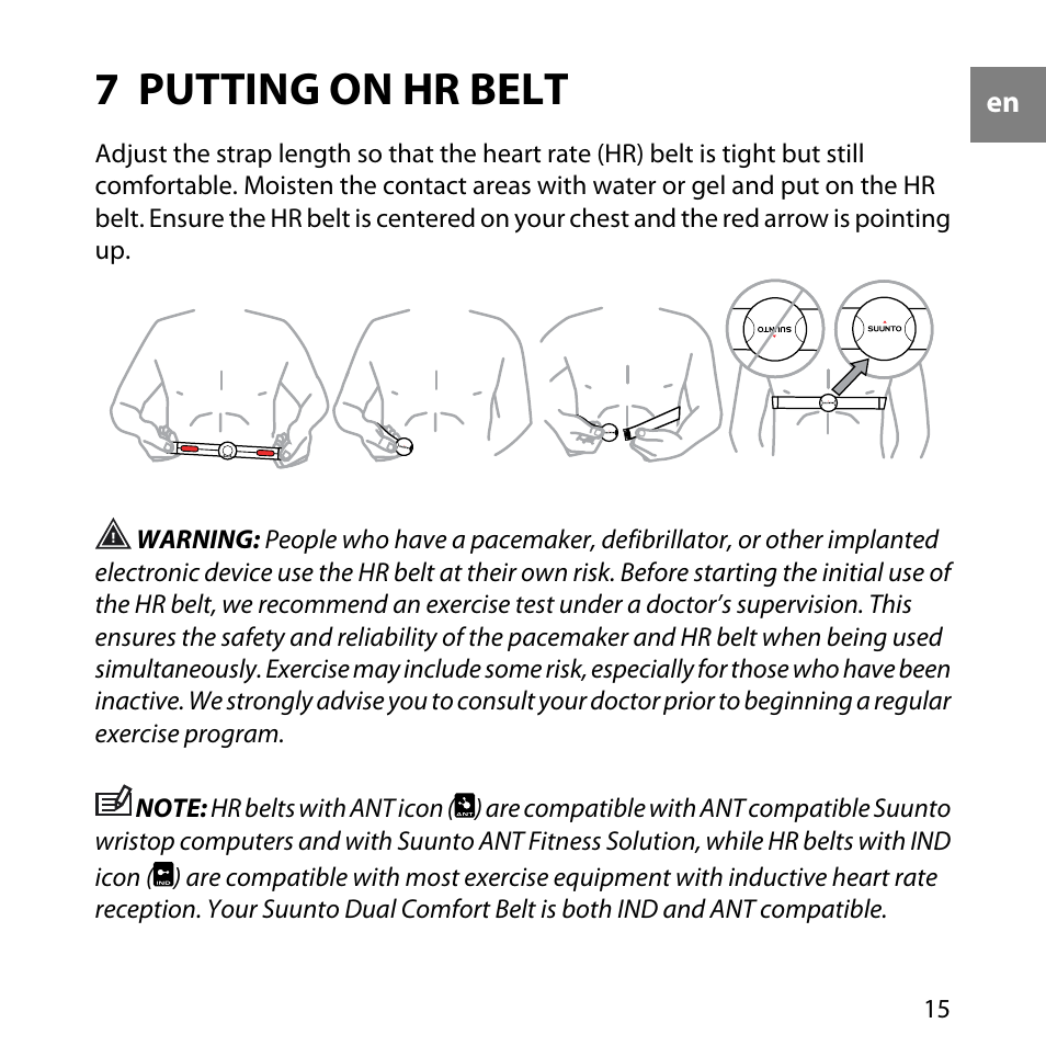 7 putting on hr belt | SUUNTO M5 User Manual | Page 15 / 47