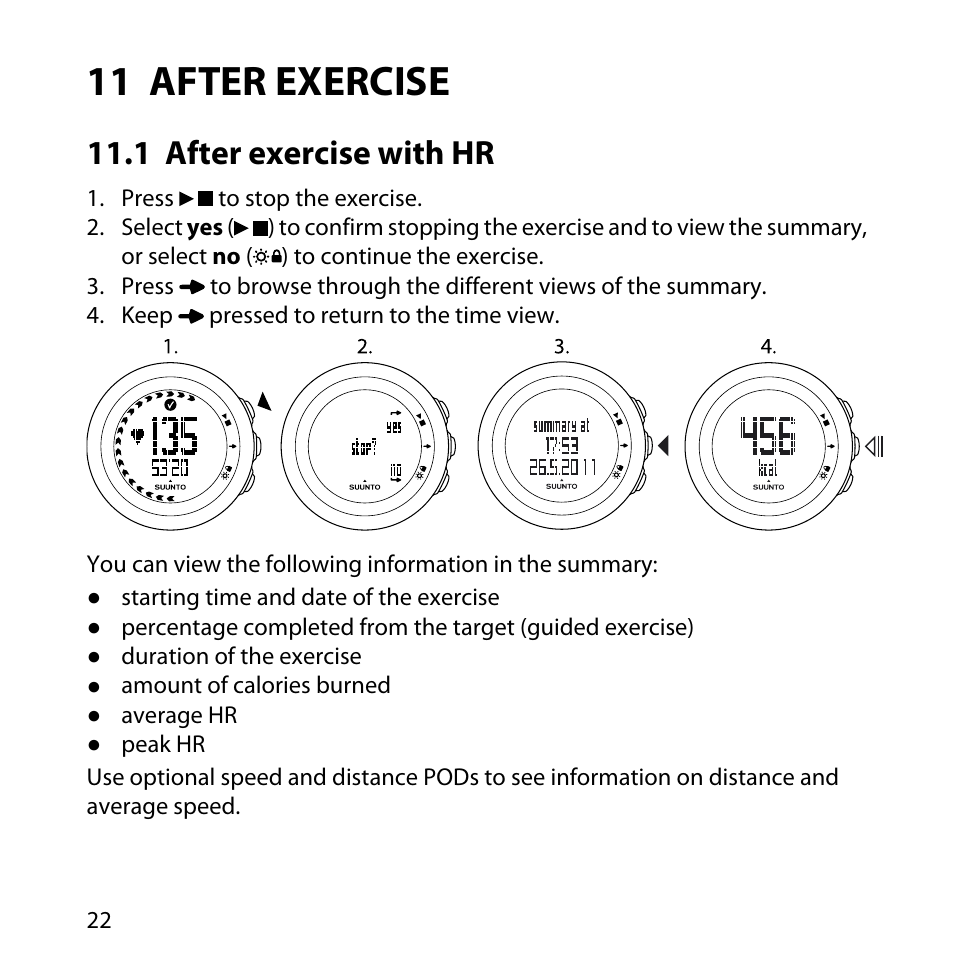 11 after exercise, 1 after exercise with hr | SUUNTO M5 User Manual | Page 22 / 47