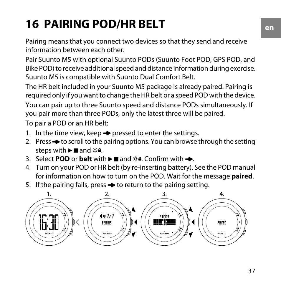 16 pairing pod/hr belt | SUUNTO M5 User Manual | Page 37 / 47