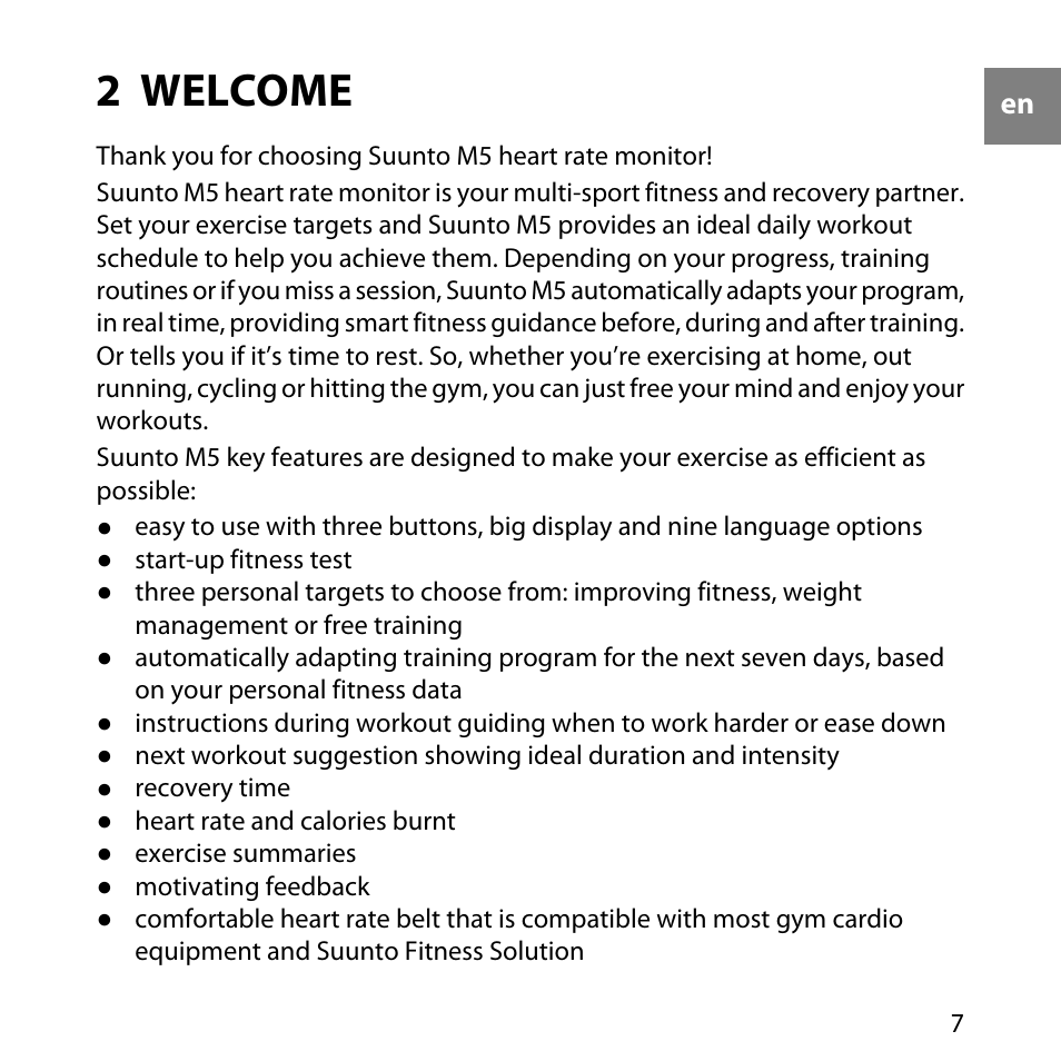 2 welcome | SUUNTO M5 User Manual | Page 7 / 47