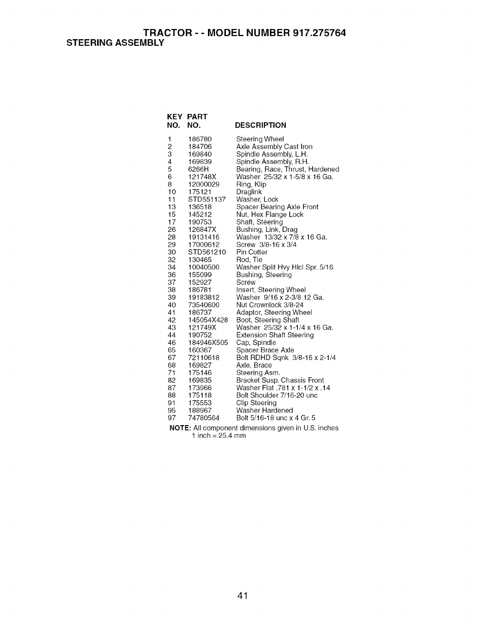 Tractor, Steering assembly | Craftsman 917.275764 User Manual | Page 41 / 56