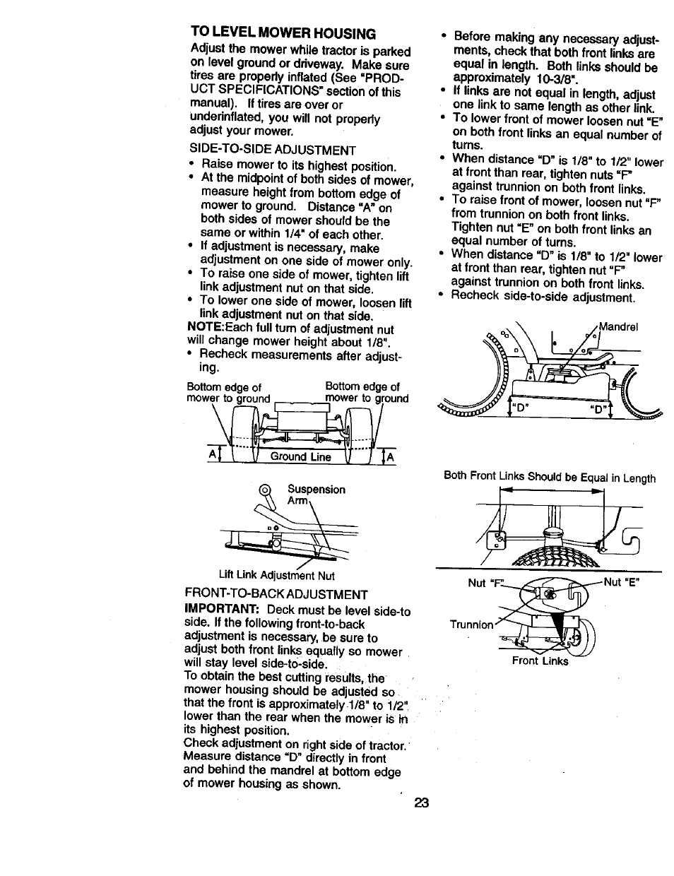 To level mower housing | Craftsman 917.270961 User Manual | Page 23 / 60