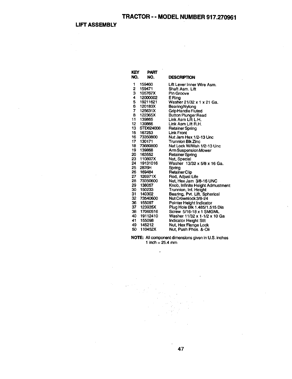 Lift assembly | Craftsman 917.270961 User Manual | Page 47 / 60