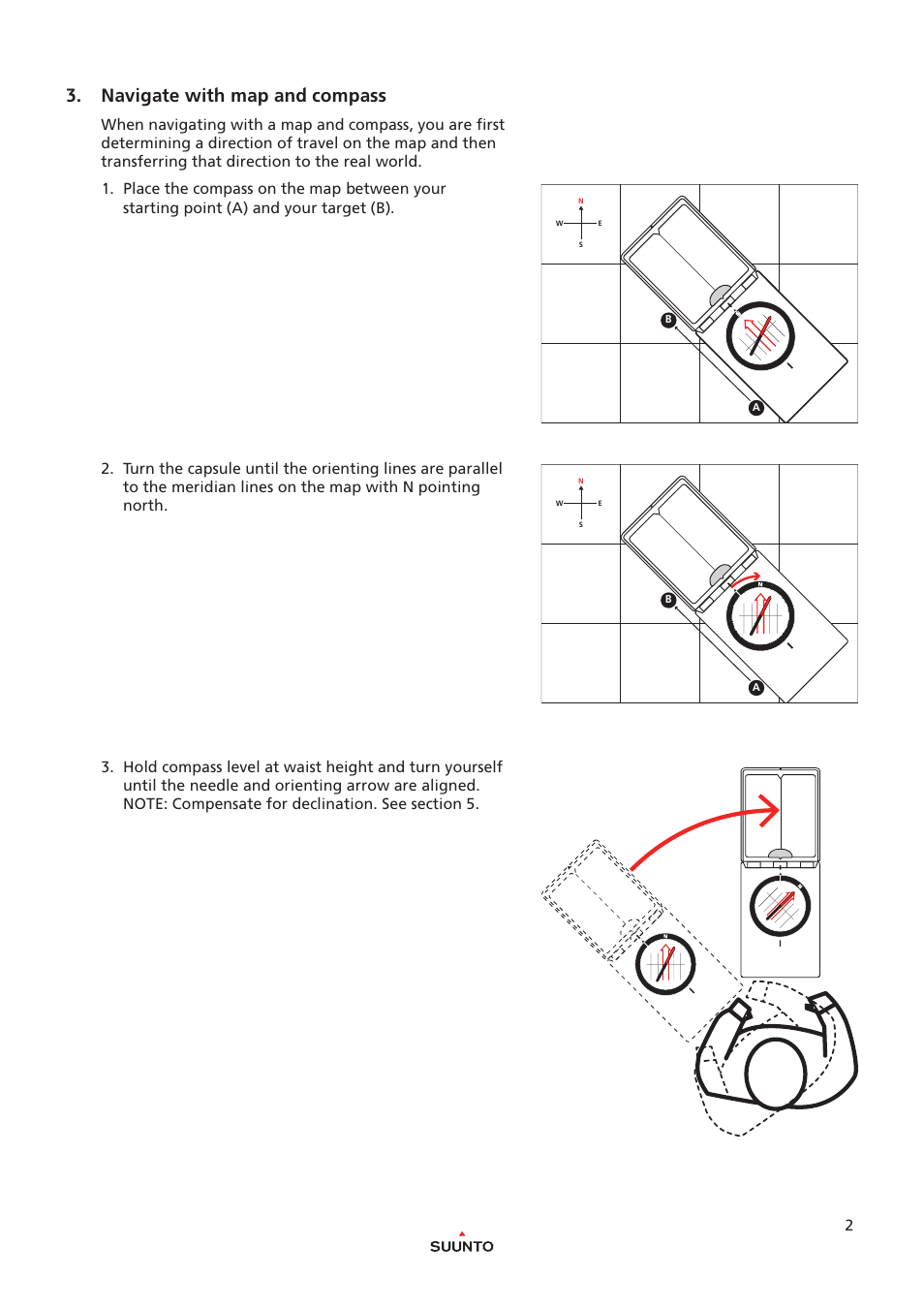 Navigate with map and compass | SUUNTO MCB User Manual | Page 2 / 8