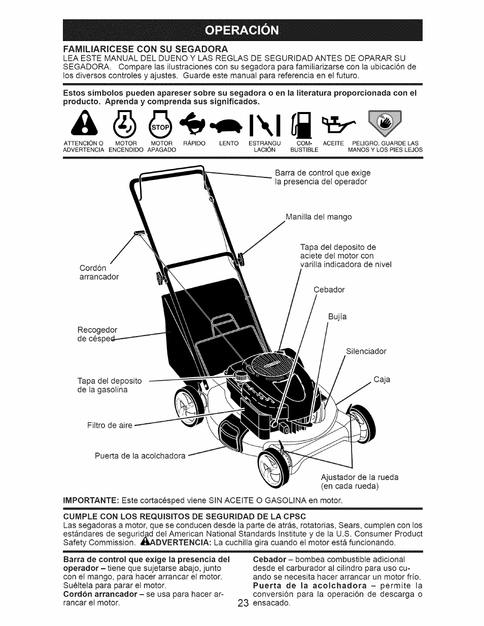 Cumple con los requisitos de seguridad de la cpsc, A ^ l\l íq, Operacion | Craftsman 917.389010 User Manual | Page 23 / 44