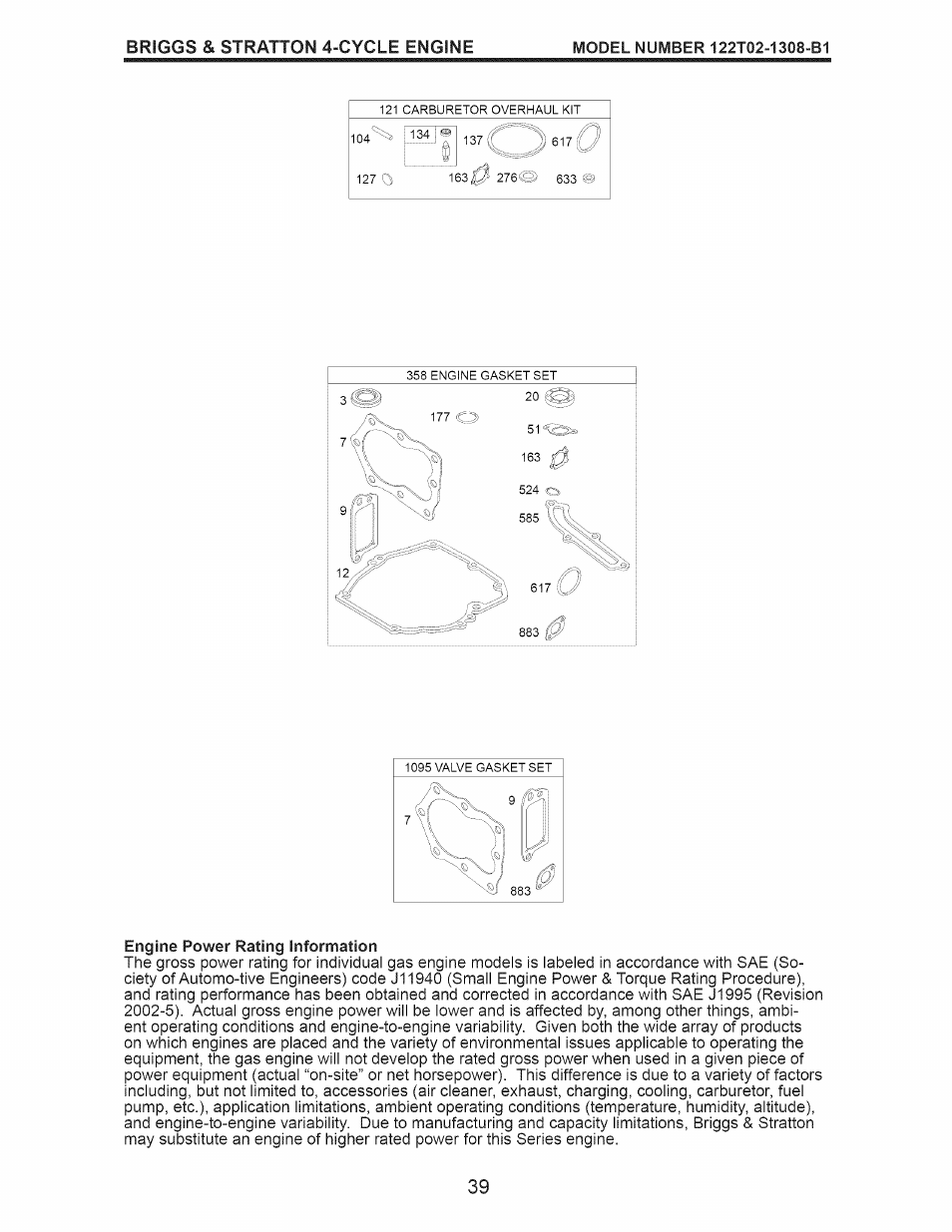 Engine power rating information, Briggs & stratton 4-cycle engine | Craftsman 917.389010 User Manual | Page 39 / 44