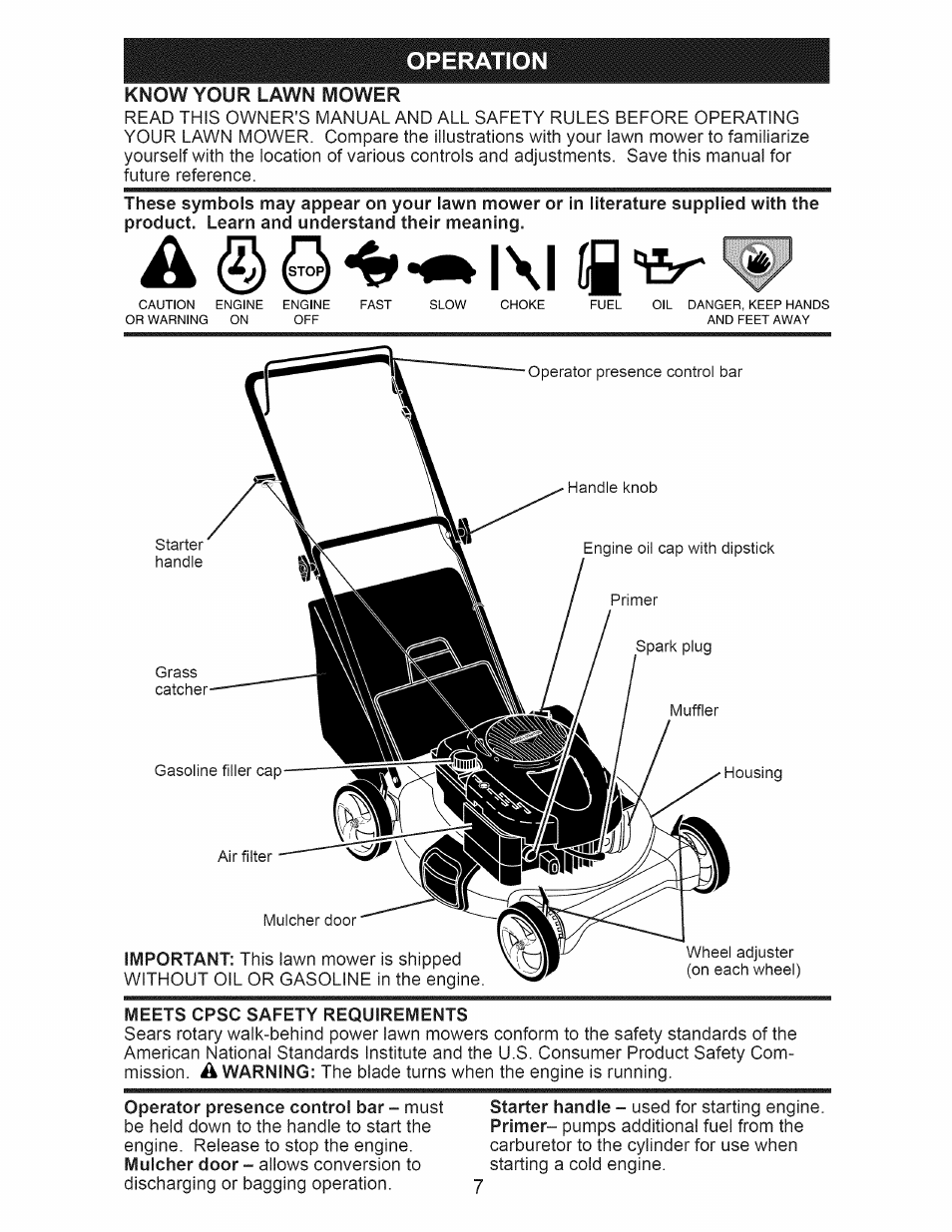 Operation, Know your lawn mower | Craftsman 917.389010 User Manual | Page 7 / 44