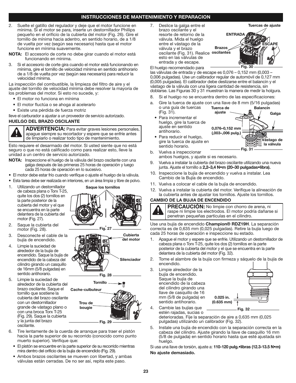 Advertencia, Precaución | Craftsman 316.79199 User Manual | Page 23 / 32