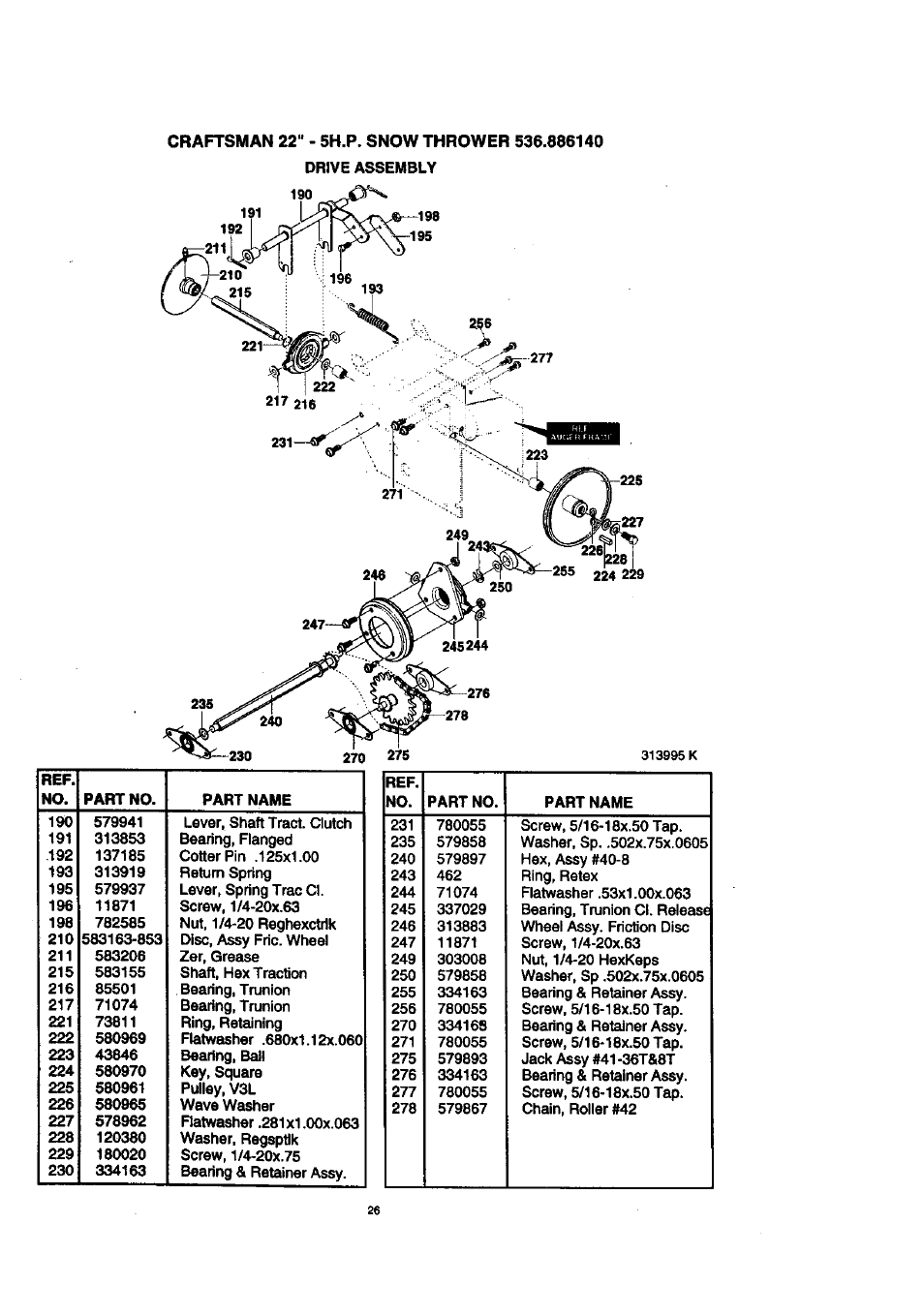 Part name | Craftsman 536.886140 User Manual | Page 26 / 39