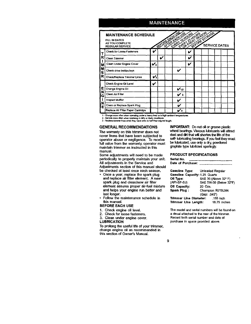 Maintenance, General recommendations | Craftsman 917.773423 User Manual | Page 9 / 25