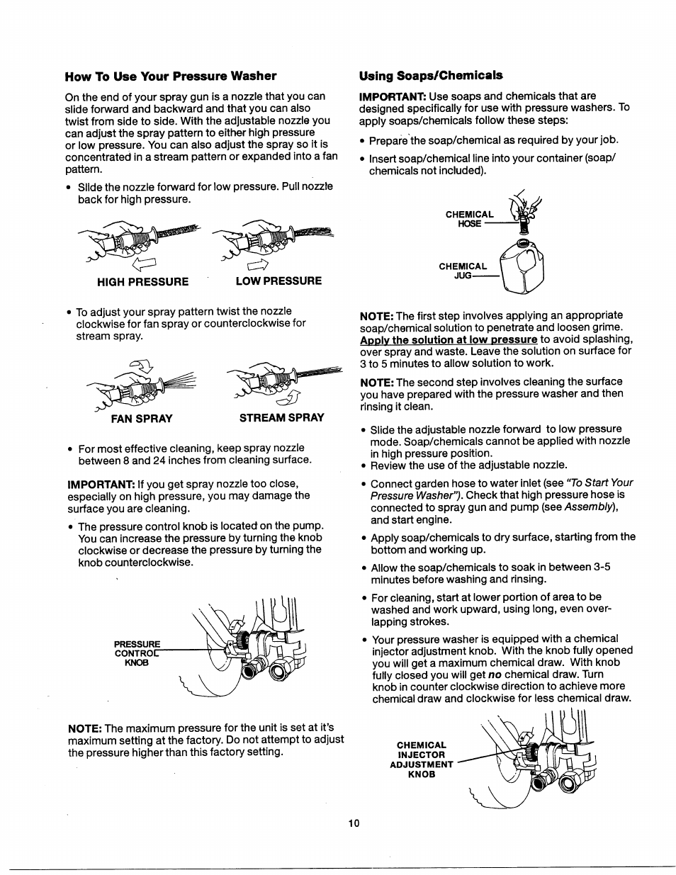 How to use your pressure washer, Using soaps/chemicals | Craftsman 919.762350 User Manual | Page 10 / 54