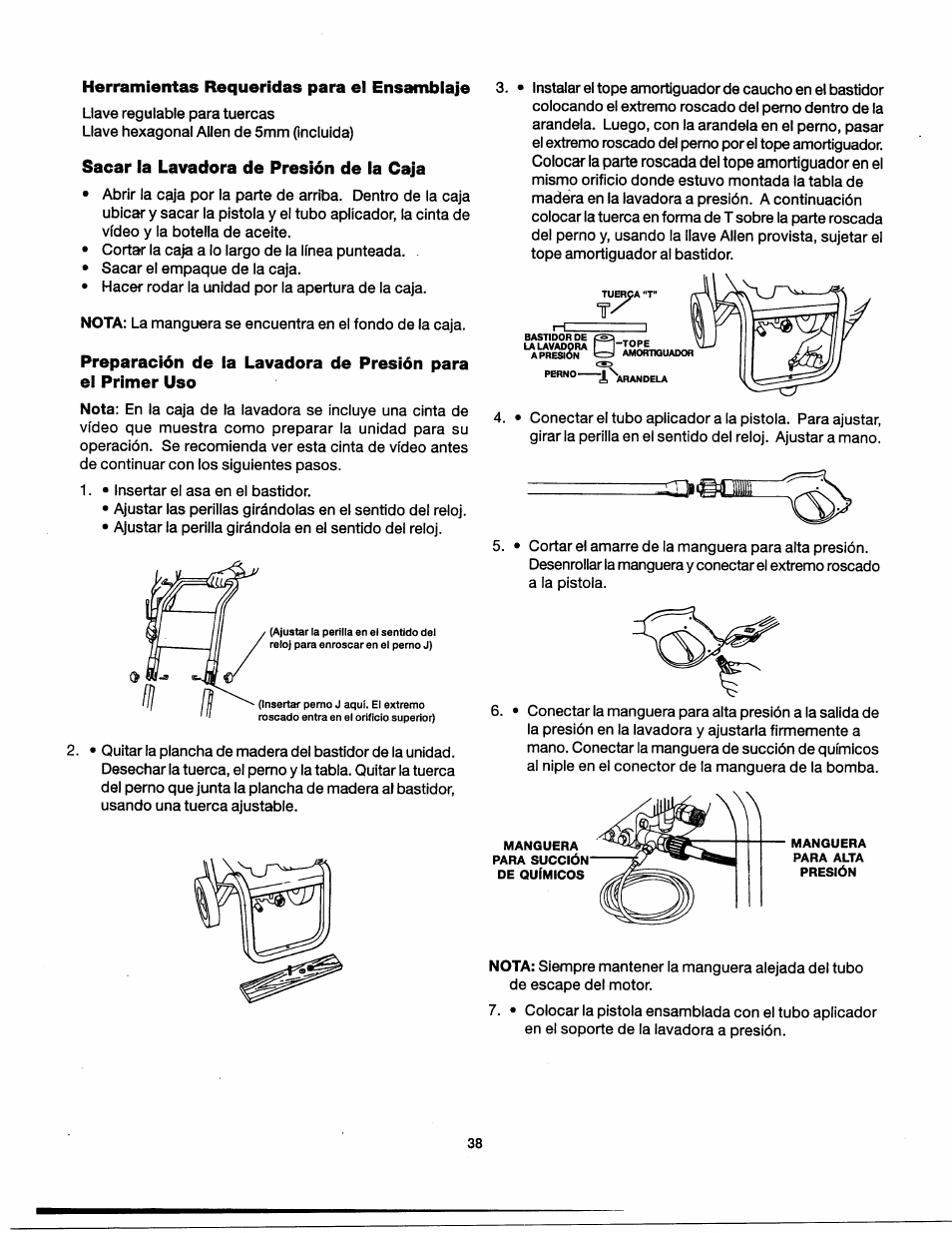 Herramientas requeridas para el ensamblaje 3, Sacar la lavadora de presión de la caja | Craftsman 919.762350 User Manual | Page 38 / 54