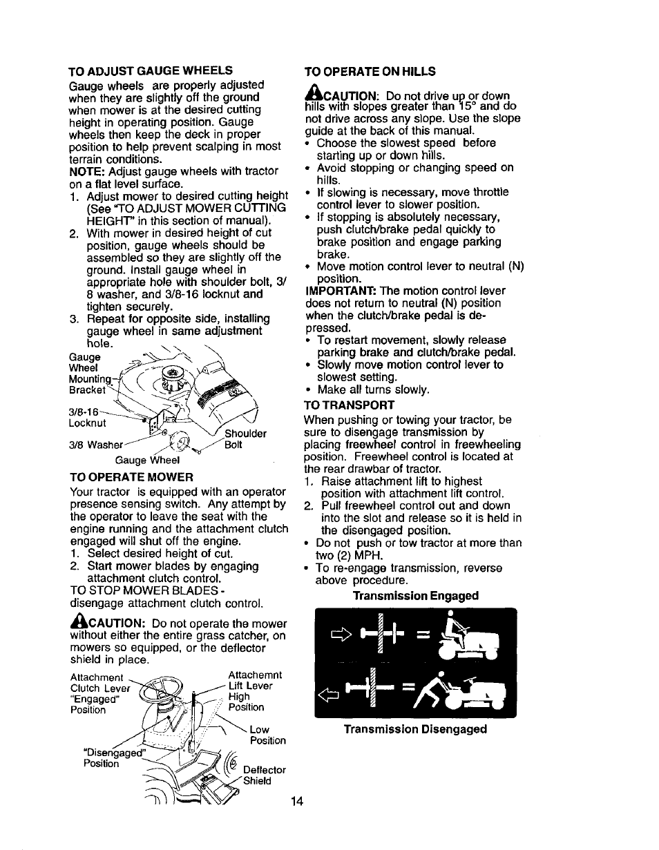 To operate on hills, To transport | Craftsman 917.272068 User Manual | Page 14 / 64