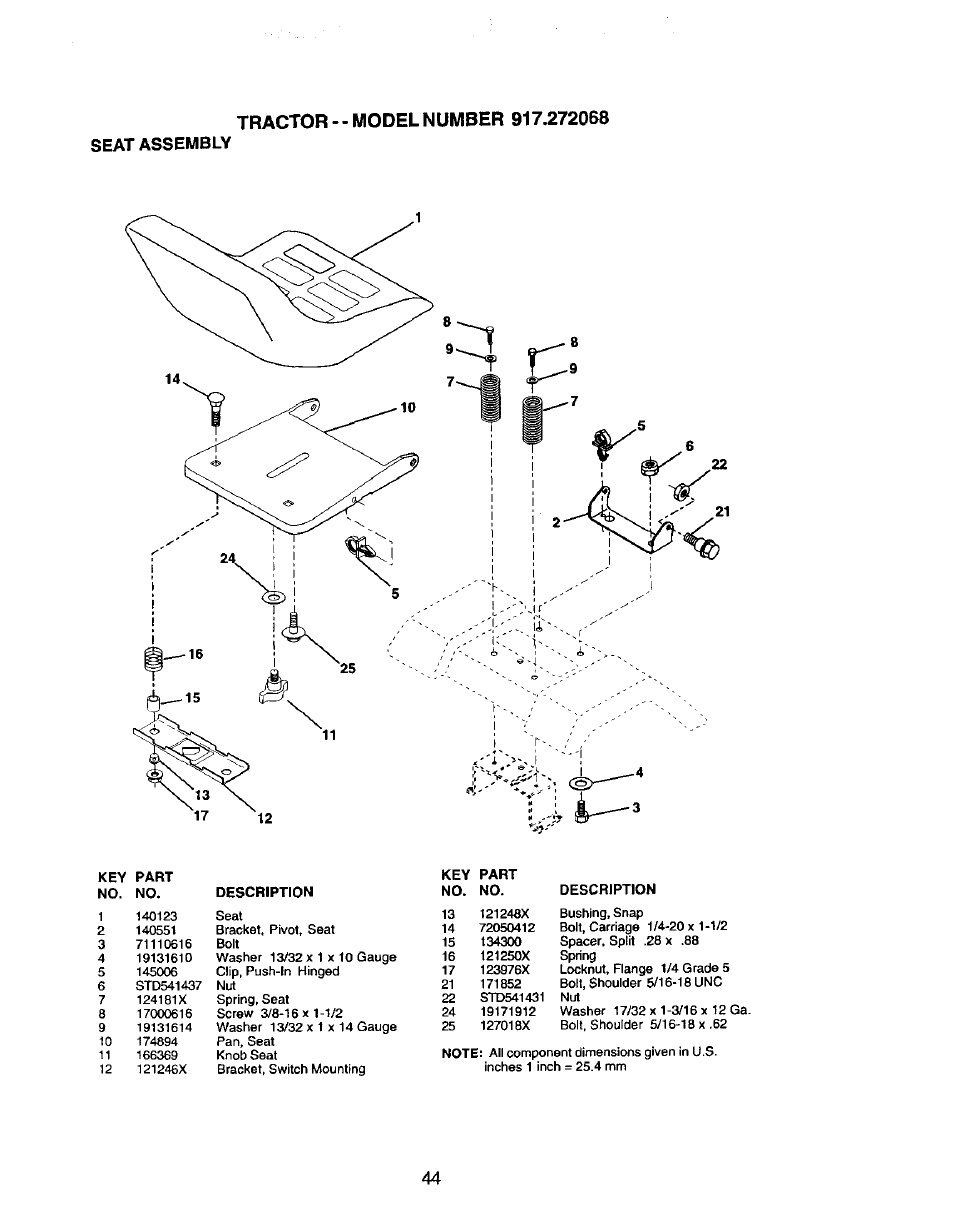 Seat assembly | Craftsman 917.272068 User Manual | Page 44 / 64