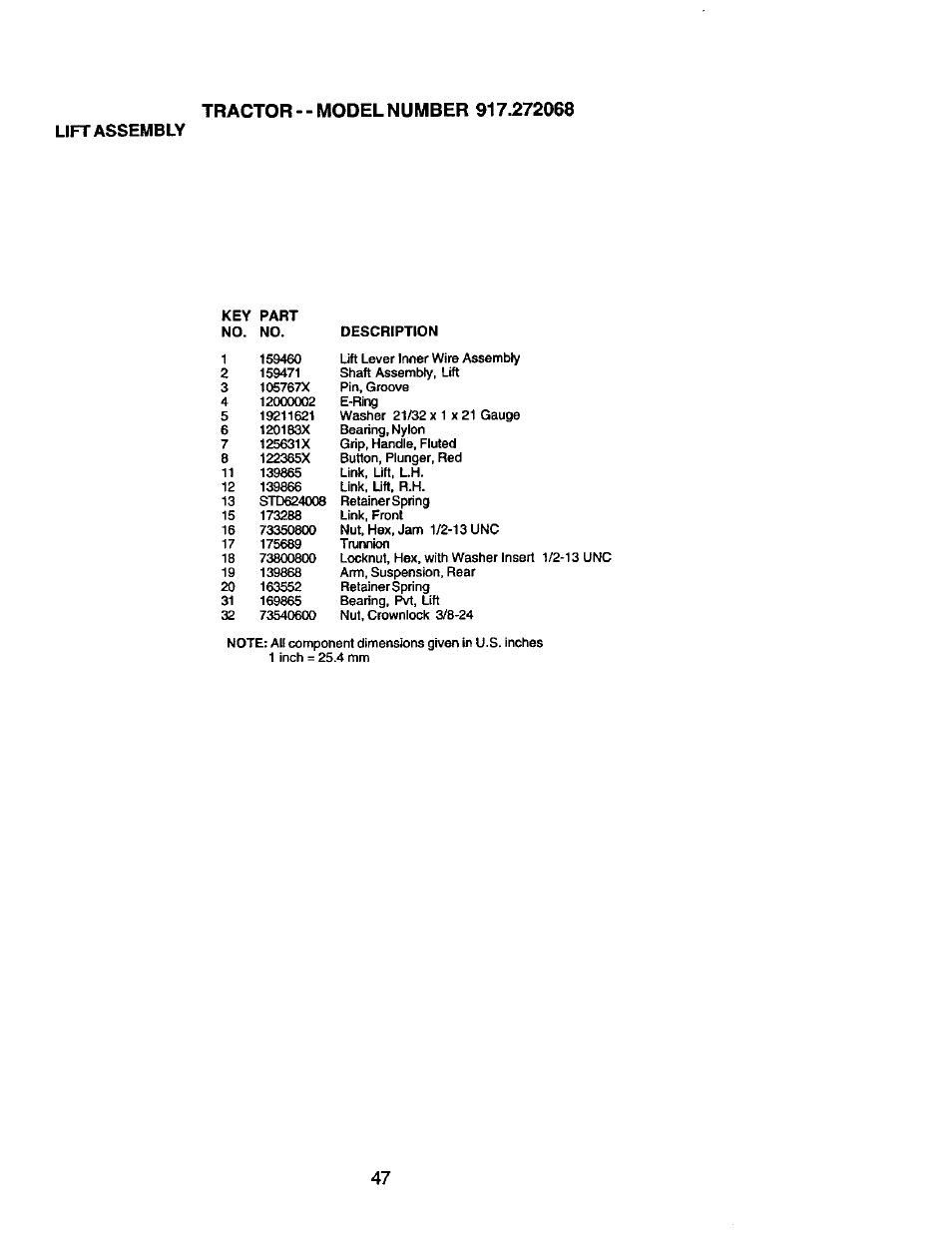 Lift assembly | Craftsman 917.272068 User Manual | Page 47 / 64