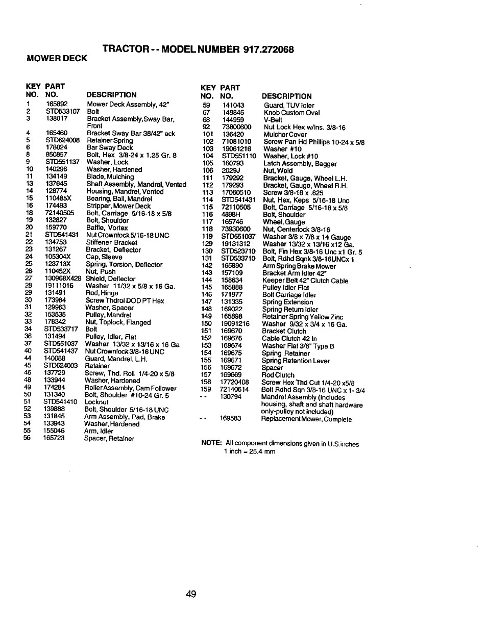 Mower deck | Craftsman 917.272068 User Manual | Page 49 / 64