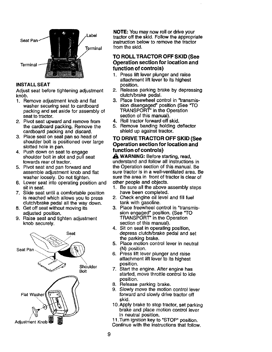 Install seat | Craftsman 917.272068 User Manual | Page 9 / 64