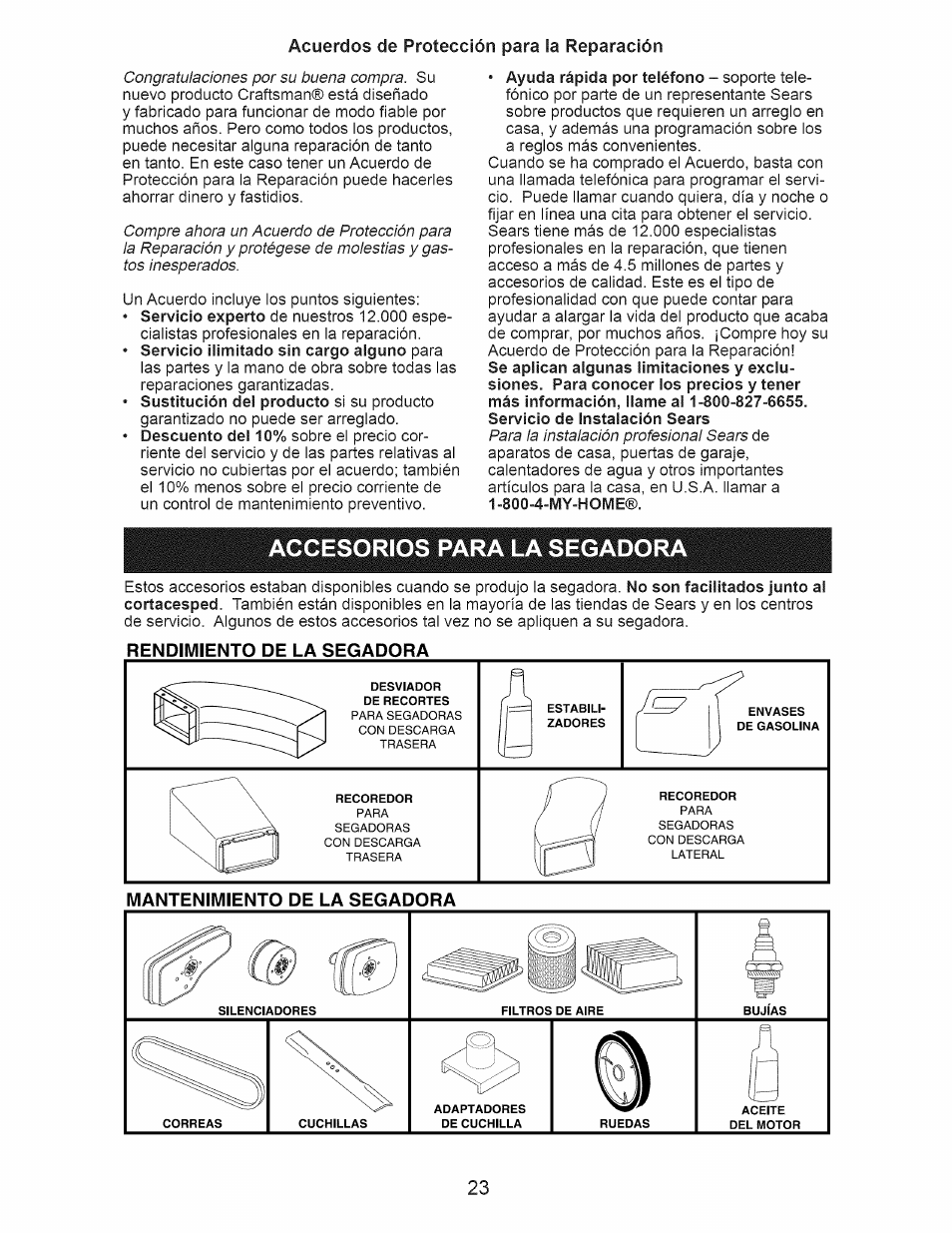 Accesorios para la segadora | Craftsman 917.376543 User Manual | Page 23 / 48