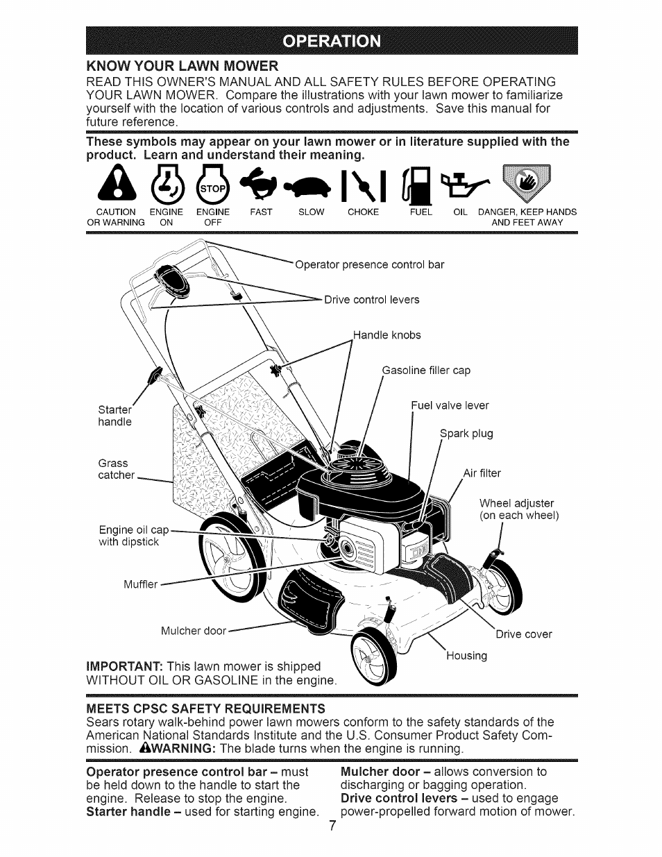 Meets cpsc safety requirements, Operation | Craftsman 917.376543 User Manual | Page 7 / 48