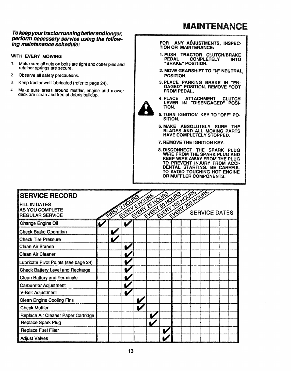 Maintenance, Service record | Craftsman 917.254611 User Manual | Page 13 / 52