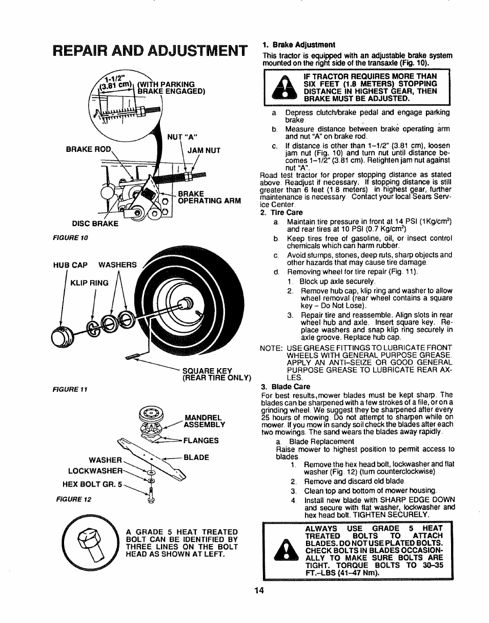 Repair and adjustment | Craftsman 917.254611 User Manual | Page 14 / 52
