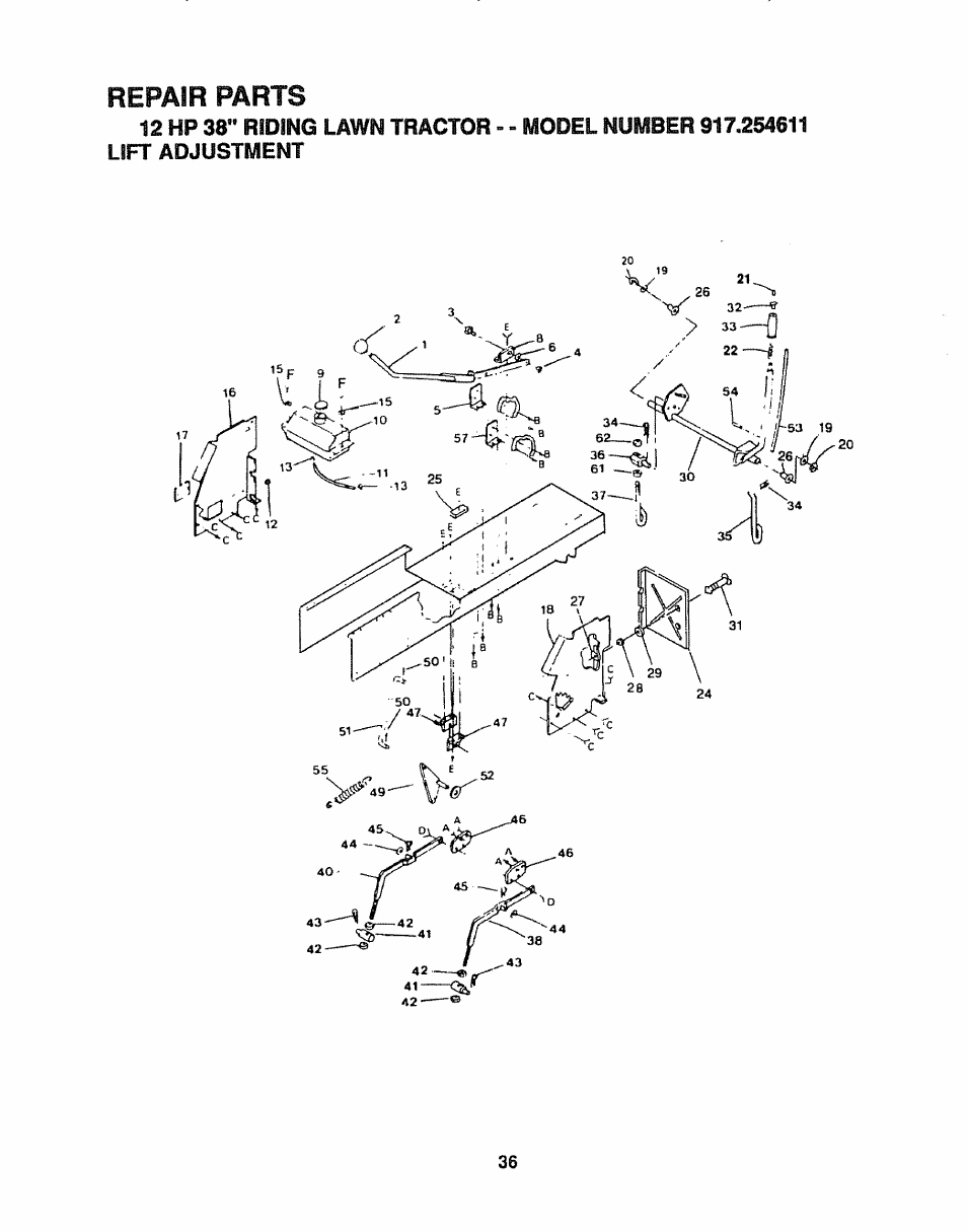 Repair parts | Craftsman 917.254611 User Manual | Page 36 / 52
