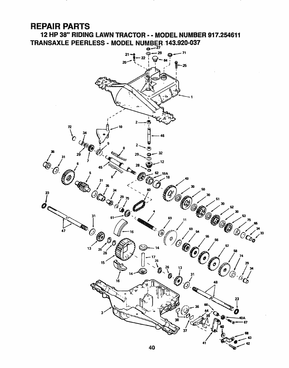 Repair parts | Craftsman 917.254611 User Manual | Page 40 / 52