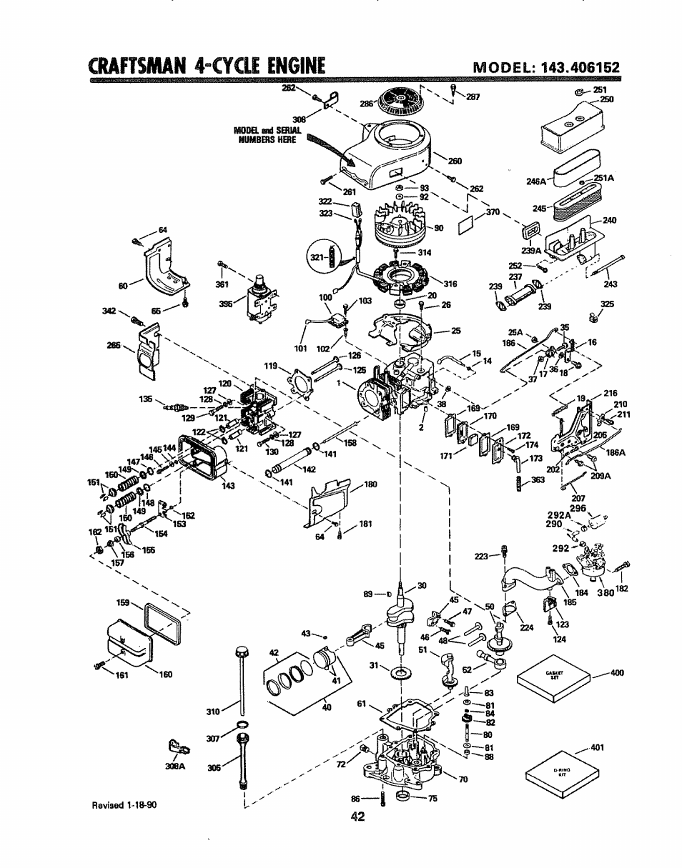 Craftsman 4-aoe engine | Craftsman 917.254611 User Manual | Page 42 / 52