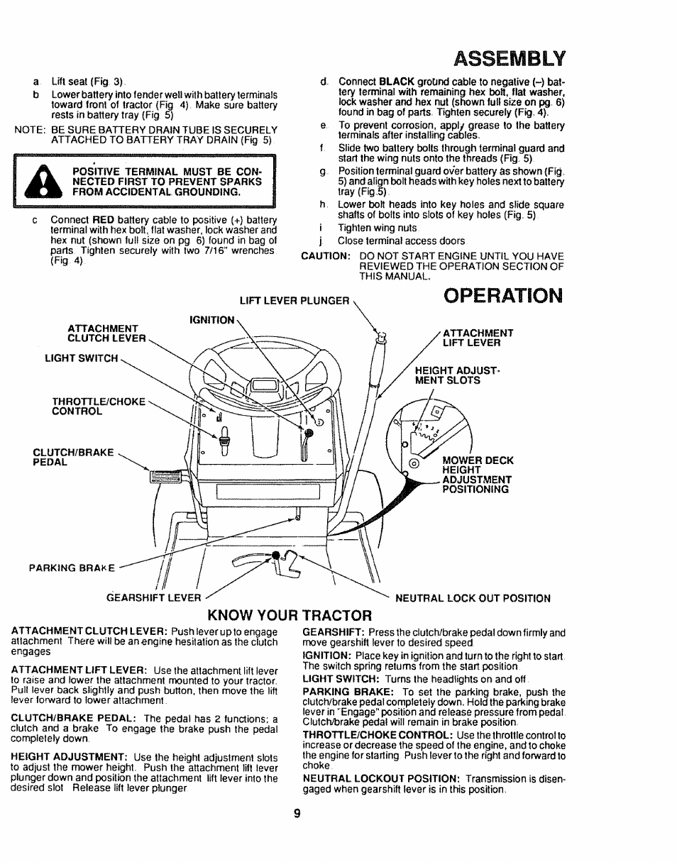 Assembly, Know your tractor | Craftsman 917.254611 User Manual | Page 9 / 52