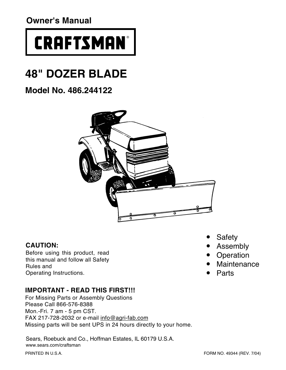 Craftsman 486.244122 User Manual | 16 pages