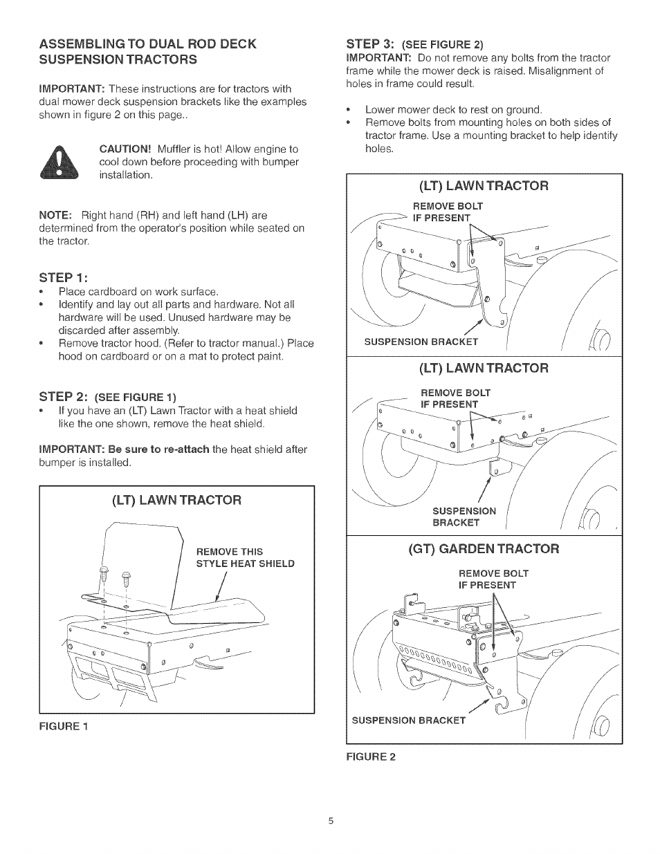 Assembling to dual rod deck suspension tractors, Step 1, Step | Step 3 | Craftsman 486.246212 User Manual | Page 5 / 8