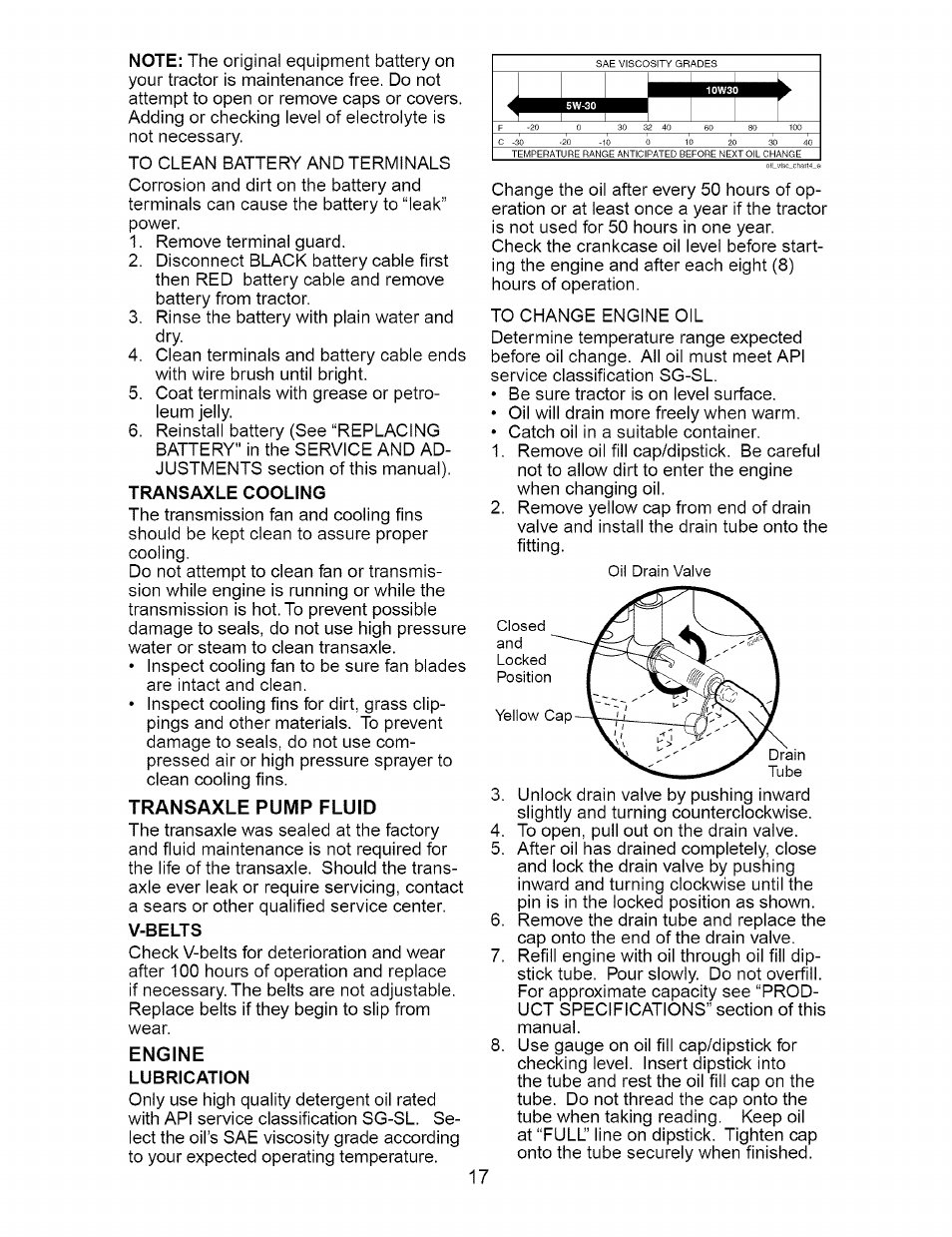 Transaxle cooling, Transaxle pump fluid, V-belts | Engine, Lubrication | Craftsman 917.273663 User Manual | Page 17 / 56