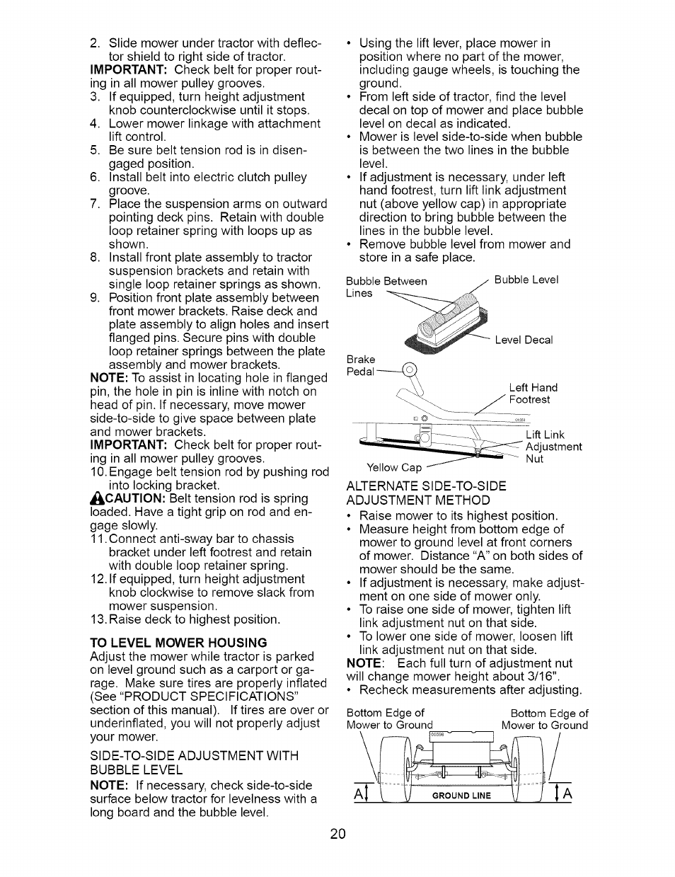 To level mower housing | Craftsman 917.273663 User Manual | Page 20 / 56