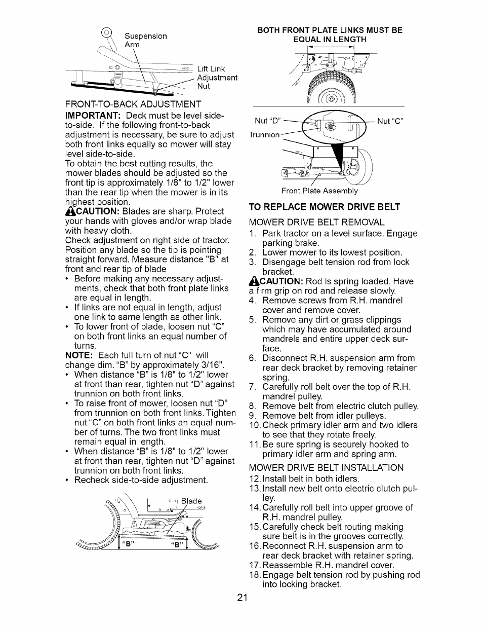 To replace mower drive belt | Craftsman 917.273663 User Manual | Page 21 / 56