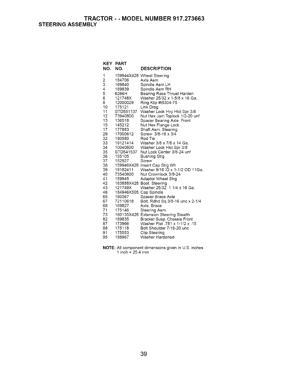 Steering assembly | Craftsman 917.273663 User Manual | Page 39 / 56