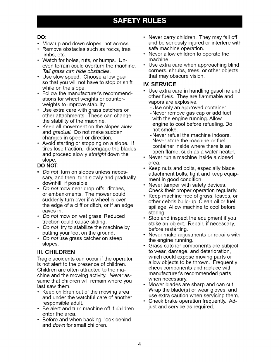 Do not, Iii. children, Iv. service | Safety rules | Craftsman 917.273663 User Manual | Page 4 / 56