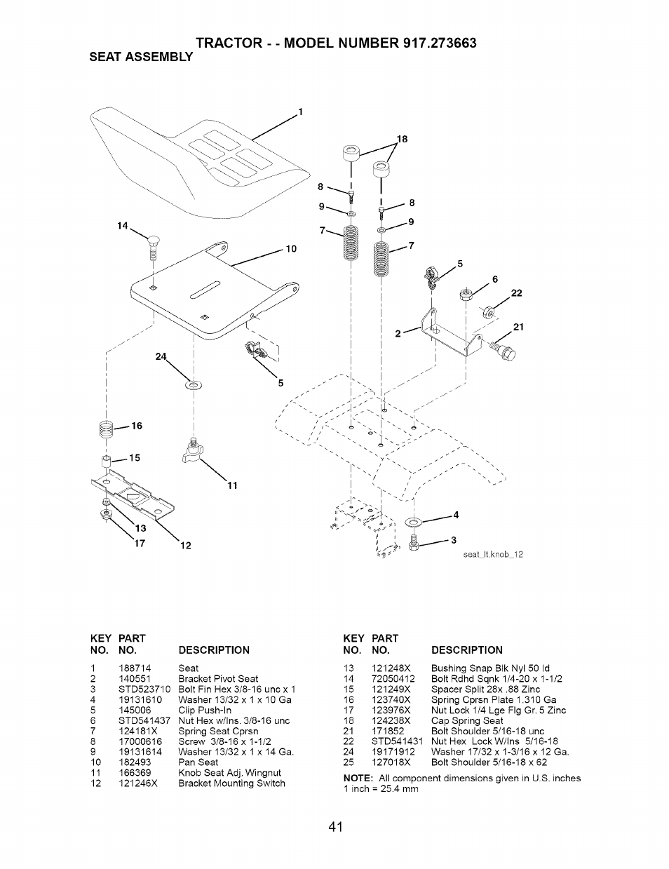 Seat assembly | Craftsman 917.273663 User Manual | Page 41 / 56