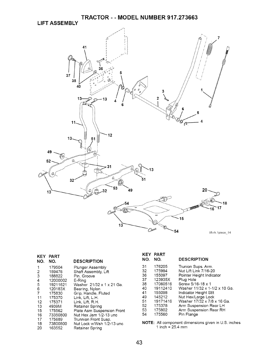 Lift assembly | Craftsman 917.273663 User Manual | Page 43 / 56