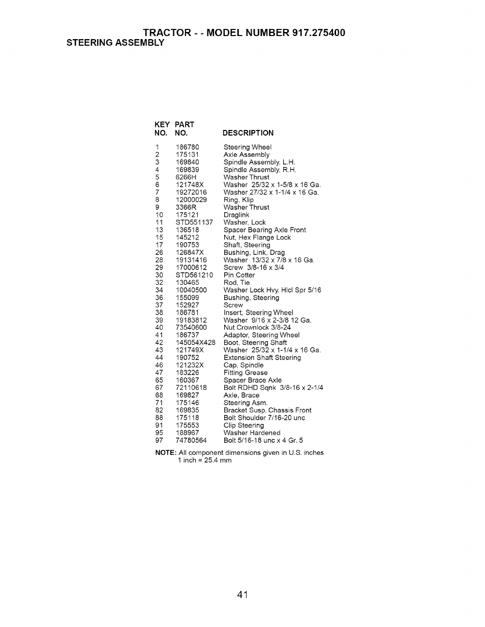 Tractor, Steering assembly | Craftsman 917.275400 User Manual | Page 41 / 56