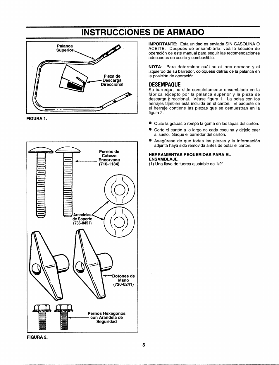 Instrucciones de armado, Desempaque, Herramientas requeridas para el ensamblaje | Craftsman 247.797900 User Manual | Page 27 / 36