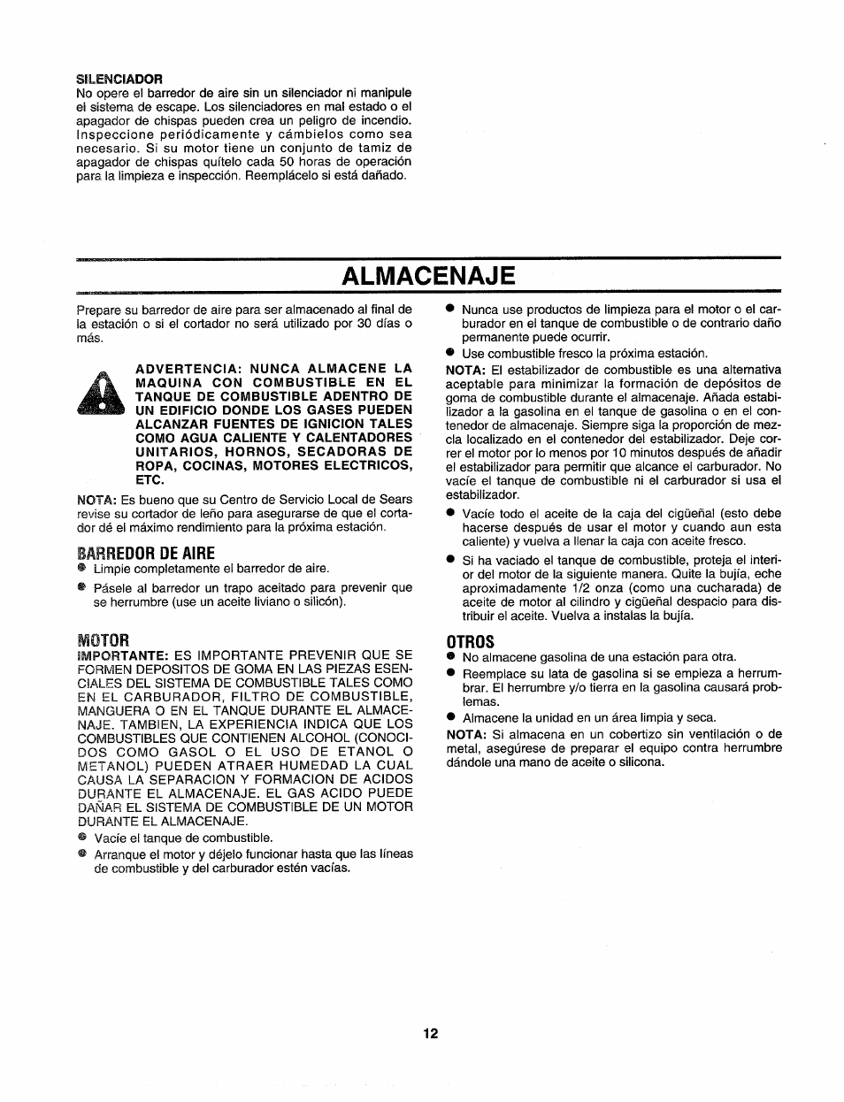 Silenciador, Almacenaje, Eabiiedor de aire | Otros, Eabiiedor | Craftsman 247.797900 User Manual | Page 34 / 36