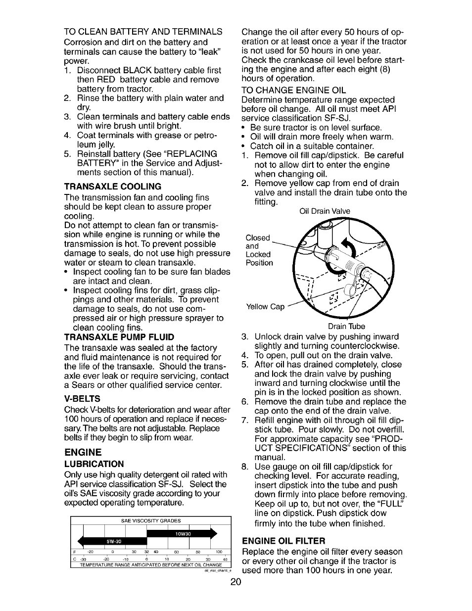 Transaxle cooling, V-belts, Lubrication | Engine oil filter, I i i i | Craftsman 917.273840 User Manual | Page 20 / 60