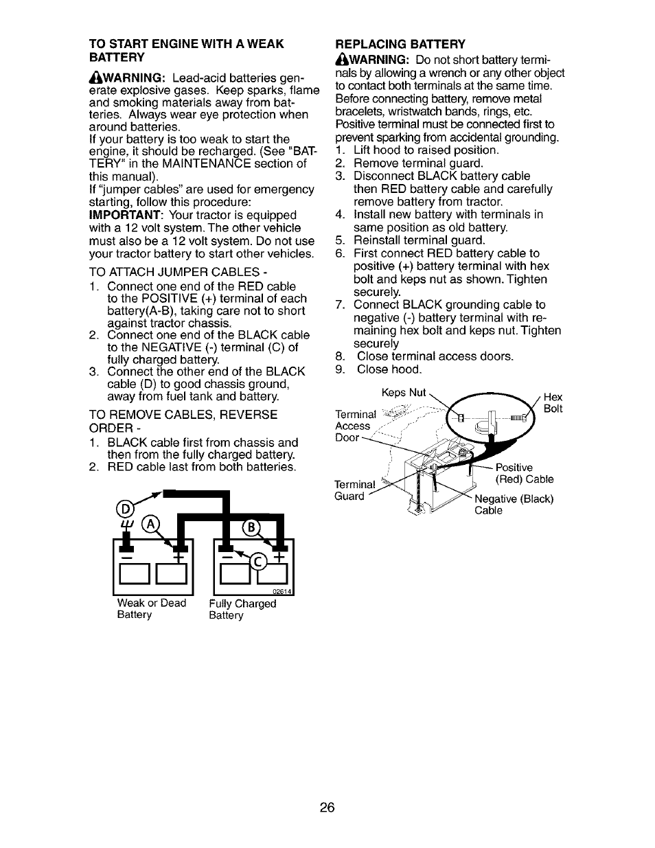 To start engine with a weak battery | Craftsman 917.273840 User Manual | Page 26 / 60