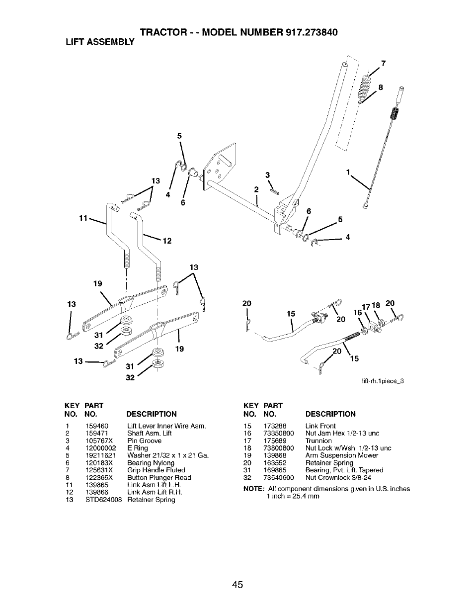 Lift assembly | Craftsman 917.273840 User Manual | Page 45 / 60