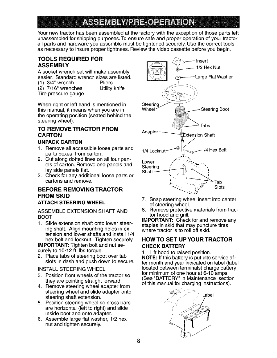 Attach steering wheel | Craftsman 917.273840 User Manual | Page 8 / 60